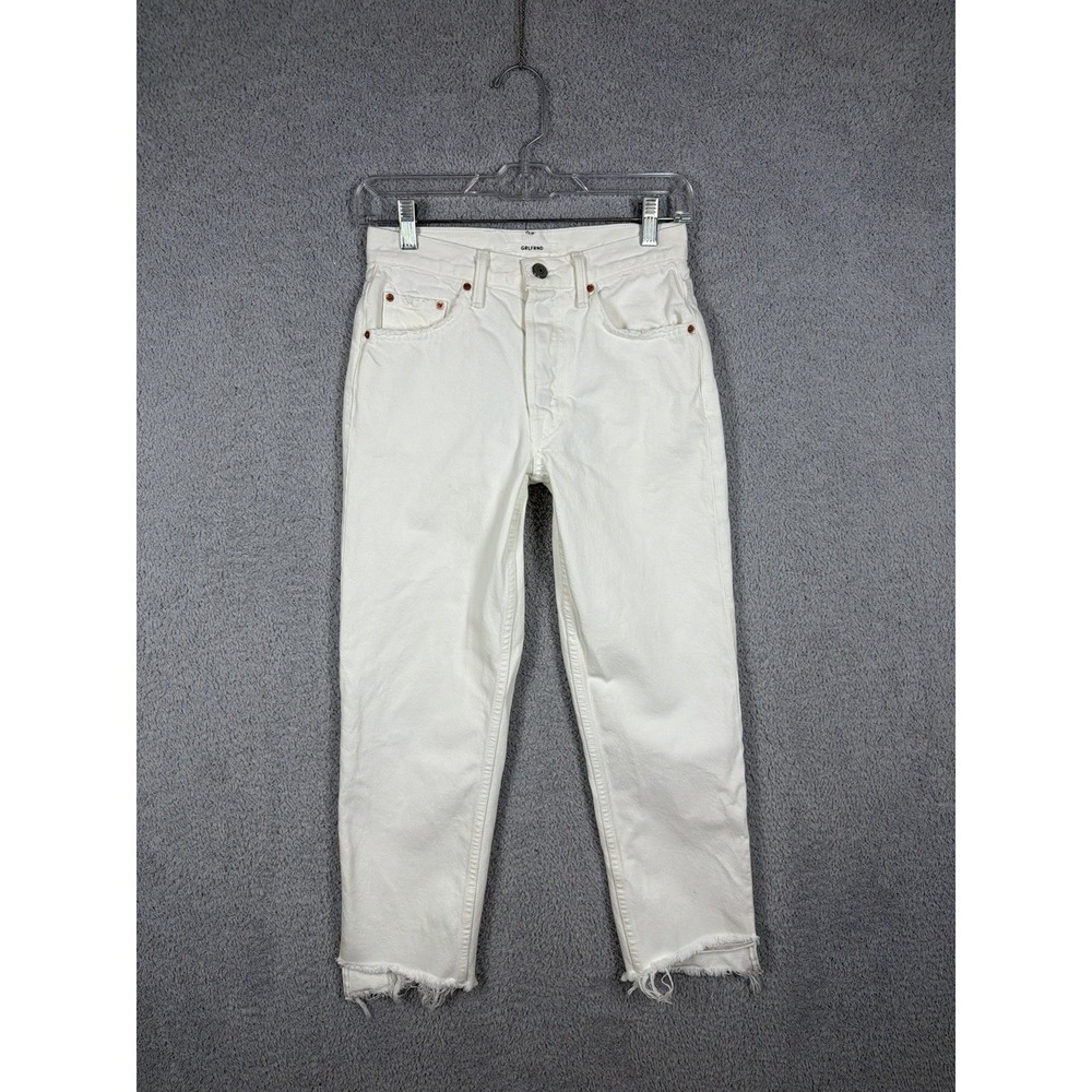 GRLFRND Jeans‎ Womens 25x25 Helena High Rise Straight Distressed Hem White